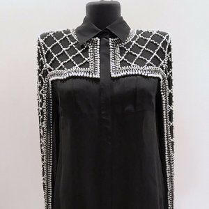 Balmain Black Blouse Shirt with Silver Beads H&M